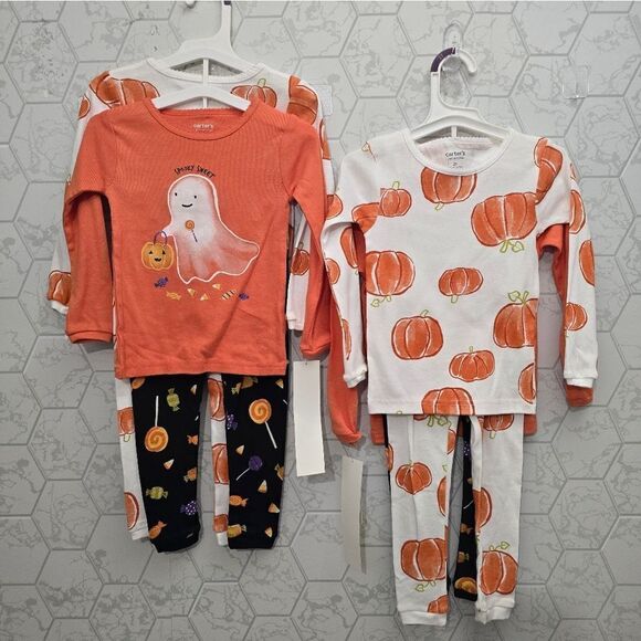 NWT Baby Girl Halloween Pajama Set 4 piece Pumpkin Ghost SPOOKY SWEET - Picture 2 of 9